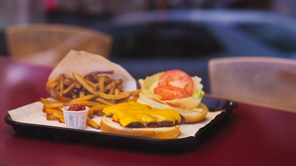 Cheeseburger and fries