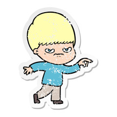 distressed sticker of a angry cartoon boy