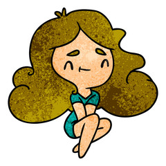 textured cartoon of a cute kawaii girl