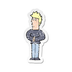 retro distressed sticker of a cartoon nervous man