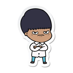 sticker of a annoyed cartoon boy