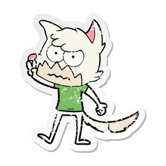 distressed sticker of a cartoon annoyed fox