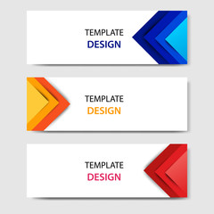 Horizontal business corporate banners with 3D abstract paper cut style. Vector design layout for web, banner, header, print flyers. Colorful carving art, blue, orange, red in white background