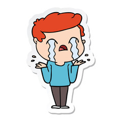 sticker of a cartoon man crying