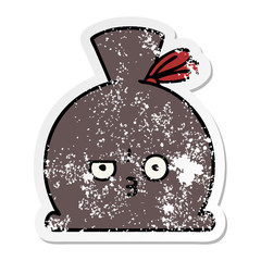 distressed sticker of a cute cartoon sack