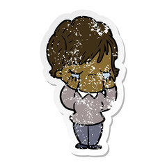 distressed sticker of a cartoon woman crying