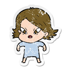 distressed sticker of a cartoon stressed woman