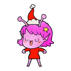 happy alien girl textured cartoon of a wearing santa hat