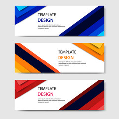 Naklejka premium paper cut horizontal geometric business banners in blue, orange, red in white background. Suitable for for web, banner, header, print flyers. Vector design layout 