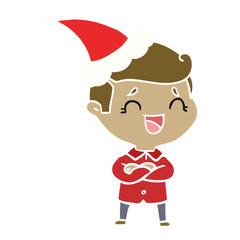 flat color illustration of a laughing man wearing santa hat