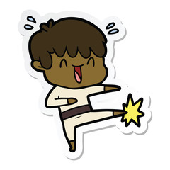 sticker of a cartoon laughing boy