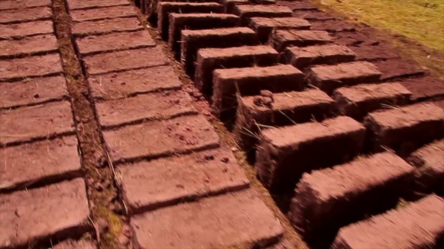 A group of adobe bricks laid out in the sun for drying. Getting ready to build houses in a small village near Cusco, Peru.