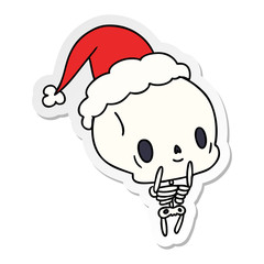christmas sticker cartoon of kawaii skeleton