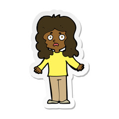sticker of a cartoon worried woman