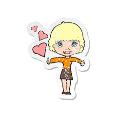 retro distressed sticker of a cartoon woman in live