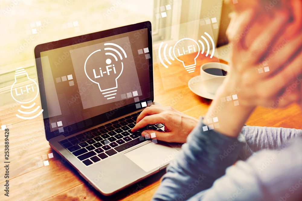 Poster lifi theme with man using a laptop computer