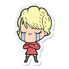 sticker of a cartoon woman crying