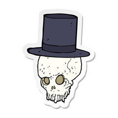 sticker of a cartoon skull in top hat