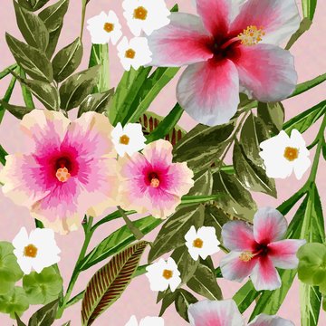 Tropical Dreams - Pink Hibscus on Pink Background