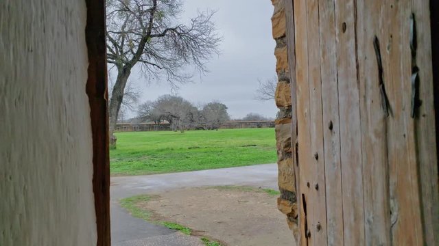 first person view looking through a old castle medieval window