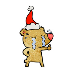 textured cartoon of a crying bear wearing santa hat