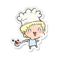 distressed sticker of a cartoon chef