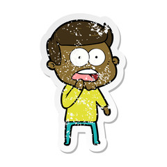 distressed sticker of a cartoon shocked man