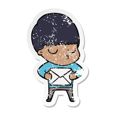 Obraz premium distressed sticker of a cartoon calm boy