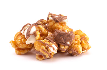 Pile of Zebra Striped Popcorn on a White Background