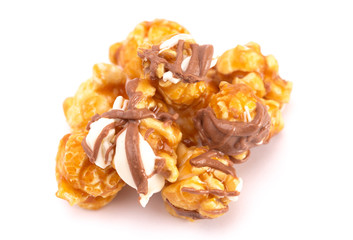 Pile of Zebra Striped Popcorn on a White Background