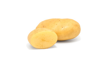 Potato isolated cut raw vegetables on whit background.