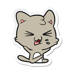 sticker of a cartoon hissing cat