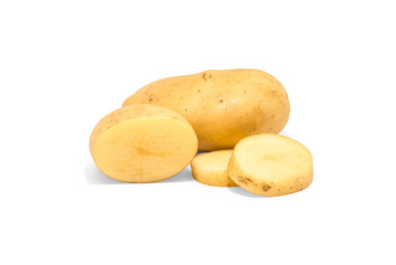 Potato isolated cut raw vegetables on whit background.