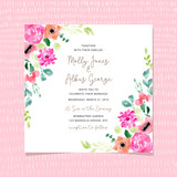 wedding invitation with blossom floral frame watercolor