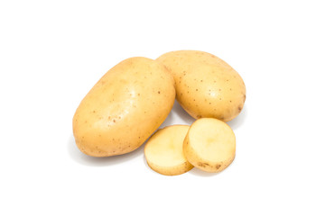Potato isolated cut raw vegetables on whit background.