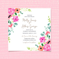 wedding invitation with blossom floral frame watercolor