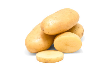 Potato isolated cut raw vegetables on whit background.