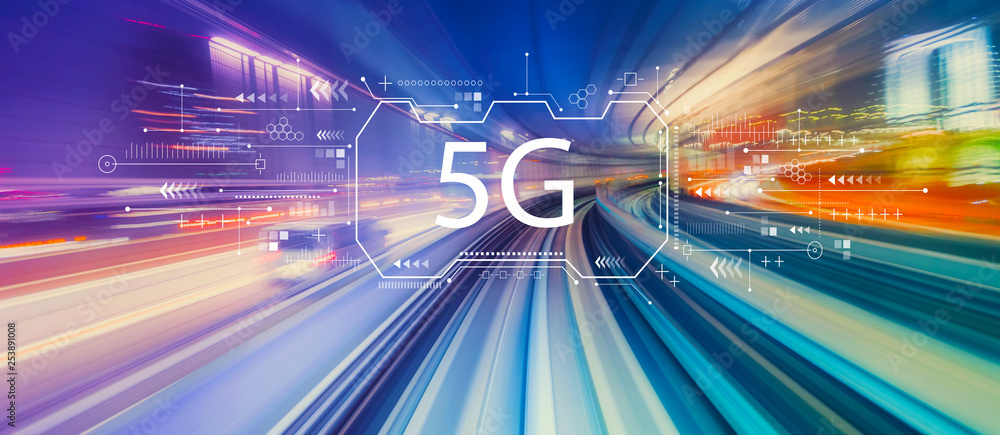 Poster 5g network with abstract high speed technology pov motion blur