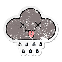 distressed sticker of a cute cartoon storm rain cloud