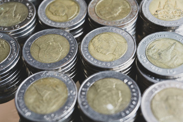 Thai baht coins in a box