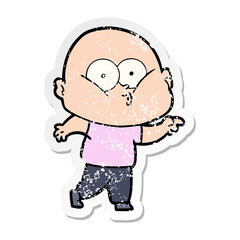 distressed sticker of a cartoon bald man staring