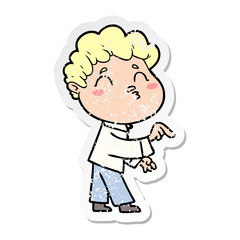 distressed sticker of a cartoon man pouting