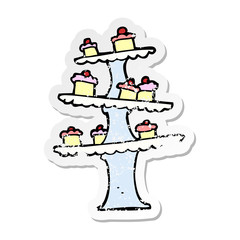 distressed sticker of a cartoon cake stand