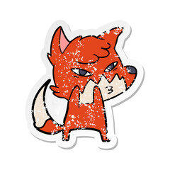 distressed sticker of a clever cartoon fox