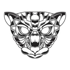 Line art Illustration of a cat's head and an attractive and unique ornamental style