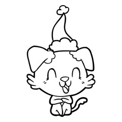 laughing line drawing of a dog wearing santa hat
