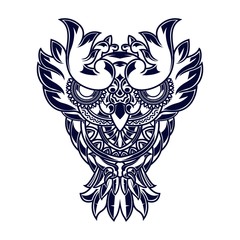 Line art Illustration of owls with mandala ornaments