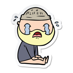 sticker of a cartoon bearded man crying
