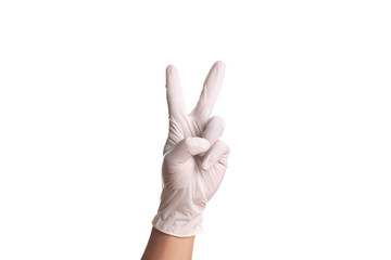 Doctor hand in white latex sterile gloves isolated on white