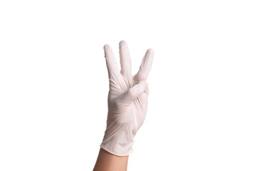 Doctor hand in white latex sterile gloves isolated on white